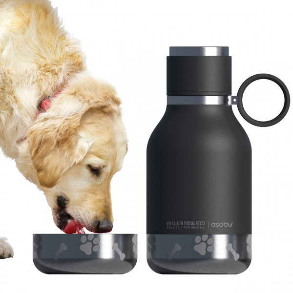 Dog Bowl - Edelstahlflasche mit Hundenapf (Schwarz)